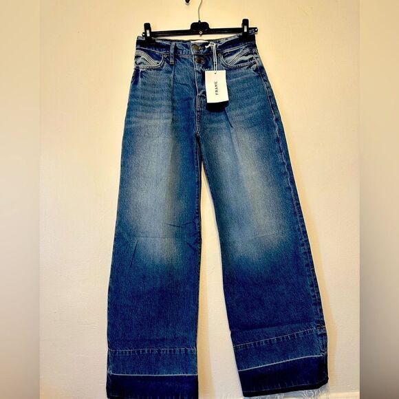 Women’s Frame mosaic high waist raw hem wide leg le palazzo jeans size 25, NWT - Picture 6 of 15